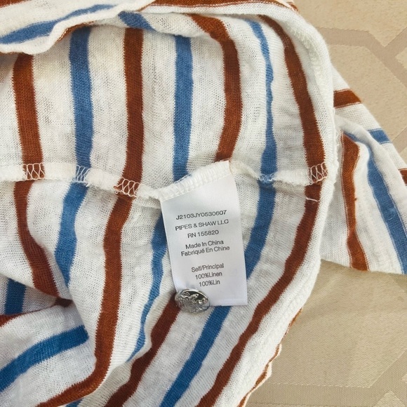 Veronica Beard Benji Striped Linen Shirt Scoop Neck Short Sleeve Size M - Picture 4 of 7